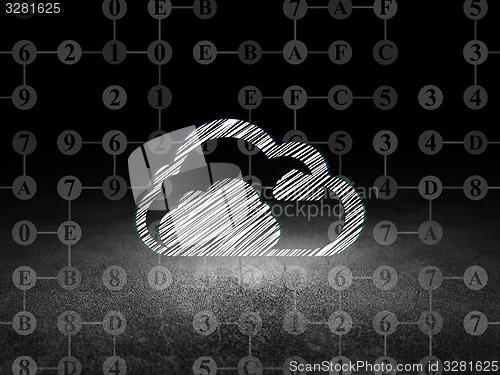 Image of Cloud technology concept: Cloud in grunge dark room