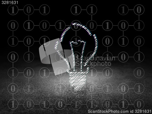 Image of Business concept: Light Bulb in grunge dark room