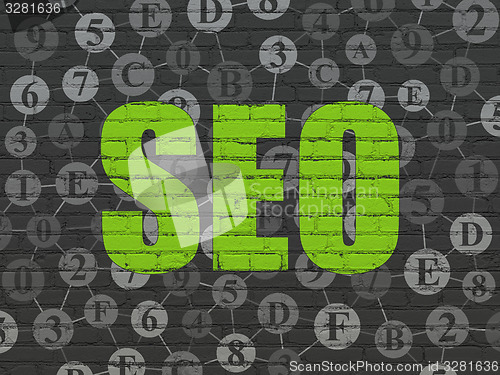Image of Web development concept: SEO on wall background