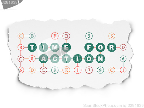 Image of Timeline concept: Time for Action on Torn Paper background