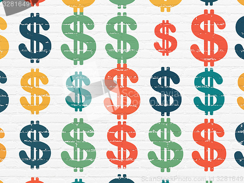 Image of Currency concept: Dollar icons on wall background