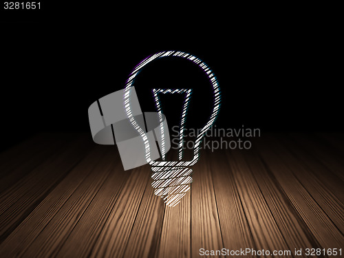 Image of Business concept: Light Bulb in grunge dark room