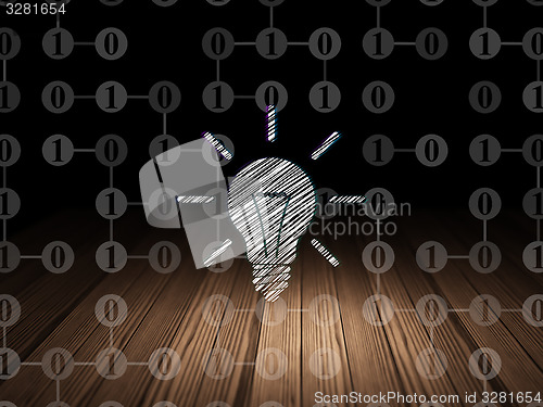 Image of Business concept: Light Bulb in grunge dark room