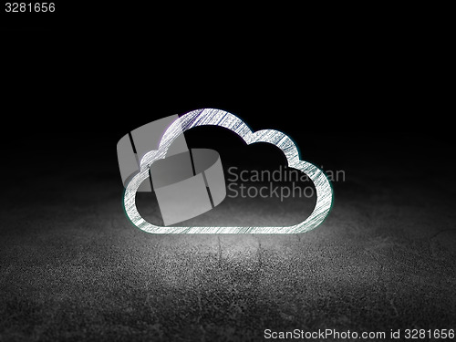 Image of Cloud networking concept: Cloud in grunge dark room