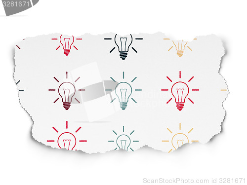 Image of Finance concept: Light Bulb icons on Torn Paper background