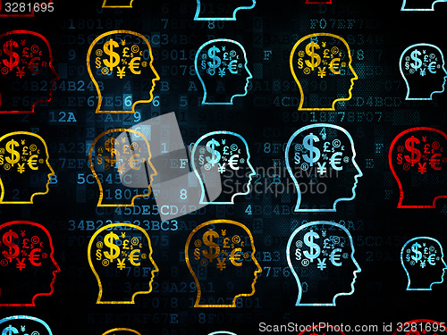 Image of Finance concept: Head With Finance Symbol icons on Digital background