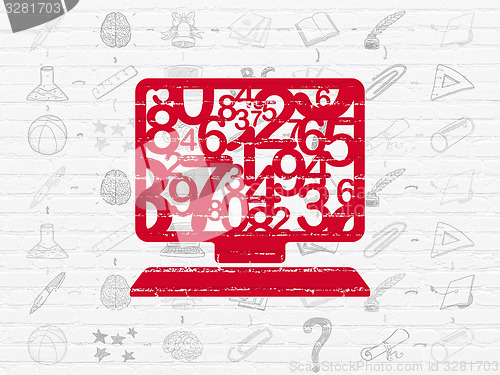 Image of Education concept: Computer Pc on wall background