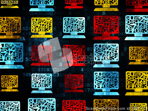 Image of Studying concept: Computer Pc icons on Digital background