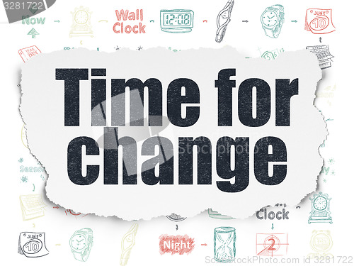 Image of Time concept: Time for Change on Torn Paper background