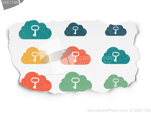 Image of Cloud technology concept: Cloud With Key icons on Torn Paper background