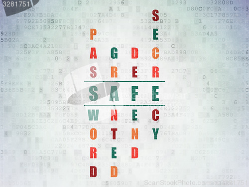 Image of Safety concept: word Safe in solving Crossword Puzzle