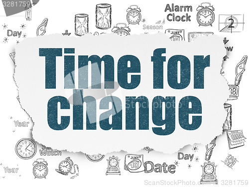 Image of Time concept: Time for Change on Torn Paper background