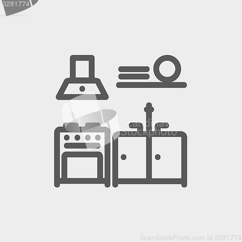 Image of Kitchen interior thin line icon