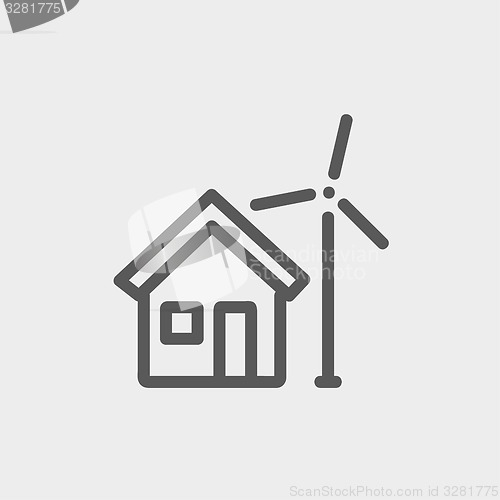 Image of House and windmill thin line icon