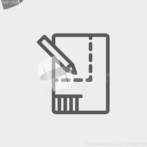 Image of Paper and pencil house sketching thin line icon