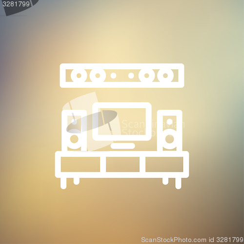 Image of TV flat screen and home theater thin line icon