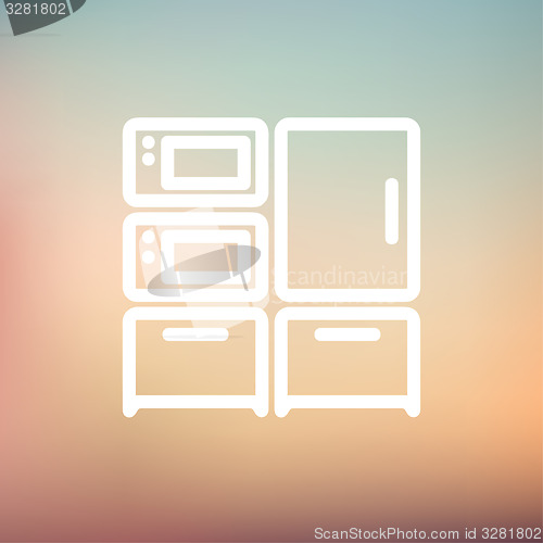 Image of Home Kitchen oven and microwave thin line icon