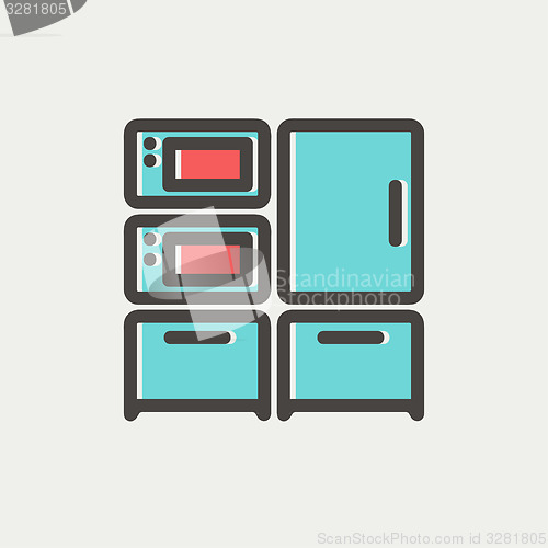 Image of Home Kitchen oven and microwave thin line icon