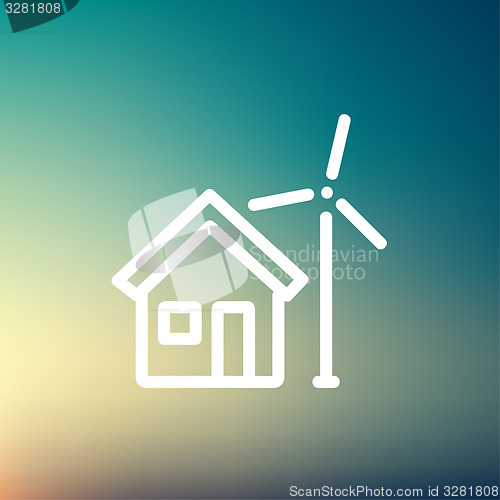 Image of House and windmill thin line icon