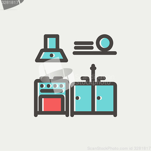 Image of Kitchen interior thin line icon