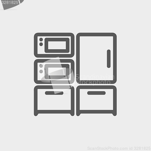 Image of Home Kitchen oven and microwave thin line icon