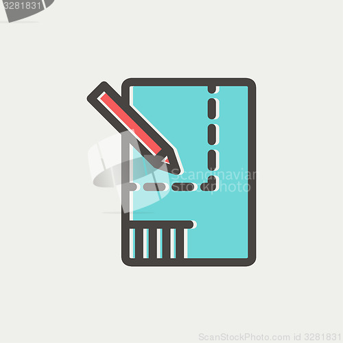 Image of Paper and pencil house sketching thin line icon