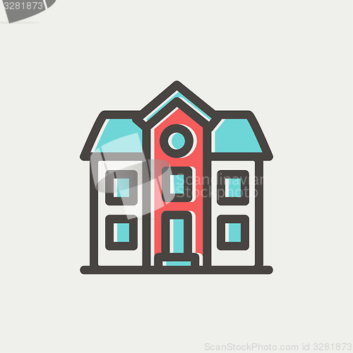 Image of Two storey house building thin line icon