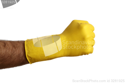 Image of Man with yellow cleanin glove