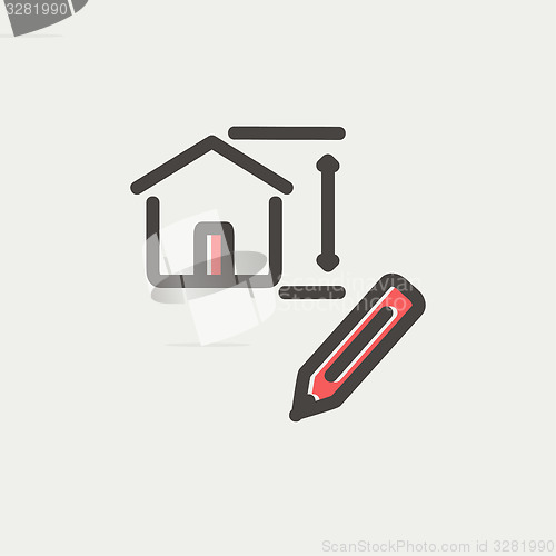 Image of House sketch and pencil thin line icon