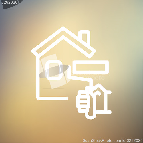 Image of House painting using paint roller thin line icon