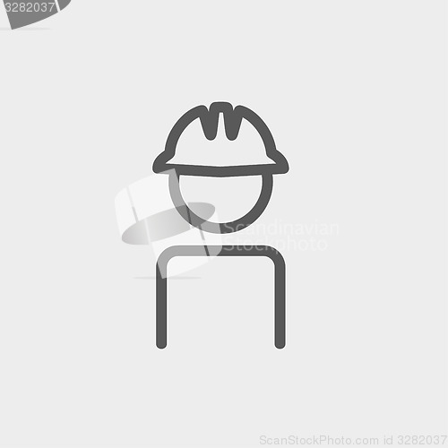 Image of Worker wearing hard hat thin line icon