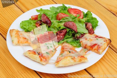 Image of Pizza slices and salad