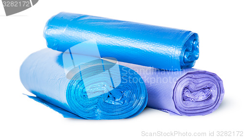 Image of Multicolored rolls of plastic garbage bags