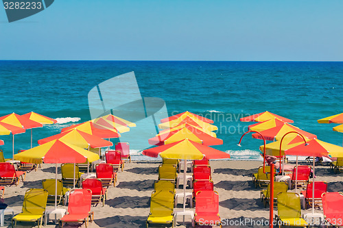 Image of Deserted beach on the sea during a storm.