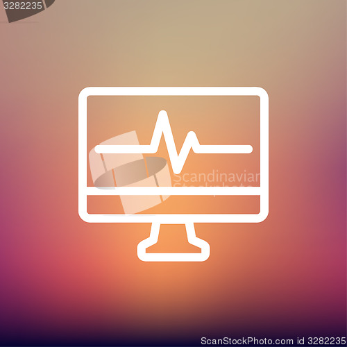 Image of Heart beat display in monitor thin line icon
