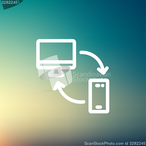 Image of Computer, mobile device and network connection thin line icon