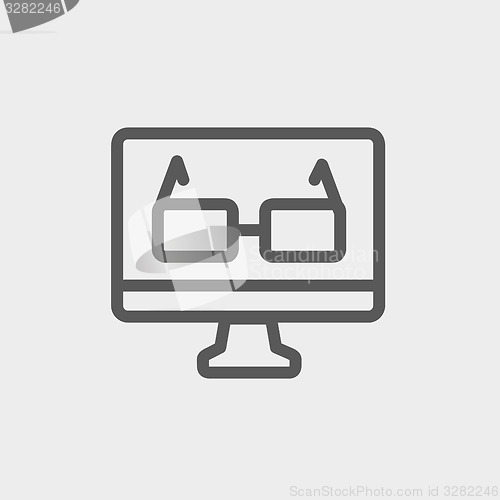 Image of Glasses in computer monitor thin line icon