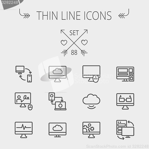 Image of Technology thin line icon set