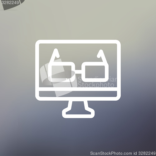 Image of Glasses in computer monitor thin line icon