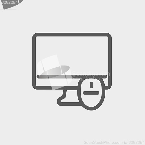 Image of Monitor and computer mouse thin line icon