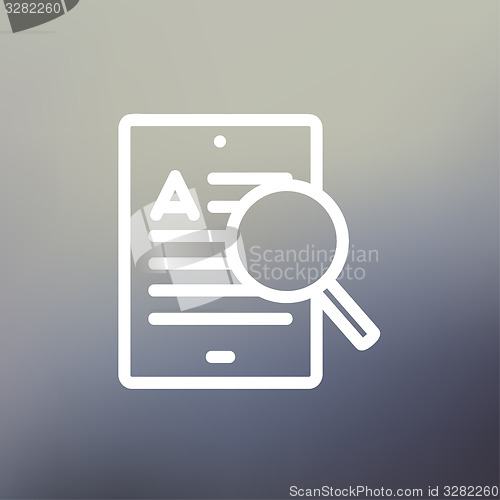 Image of Tablet and magnifying glass searching network thin line icon