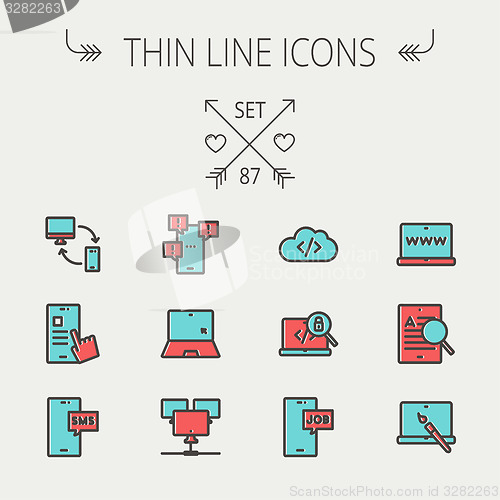 Image of  Technology thin line icon set.