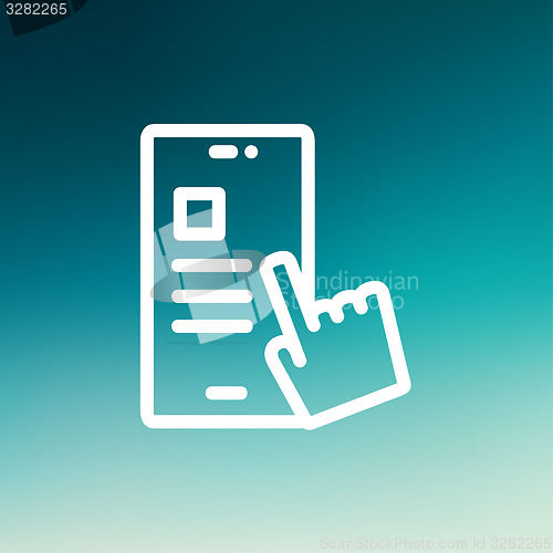 Image of Smartphone and hand checking of work task schedule thin line icon