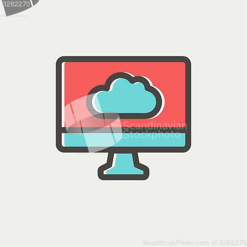 Image of Monitor with cloud thin line icon