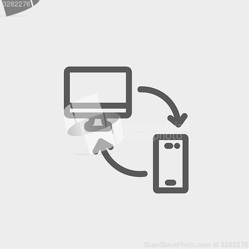 Image of Computer, mobile device and network connection thin line icon