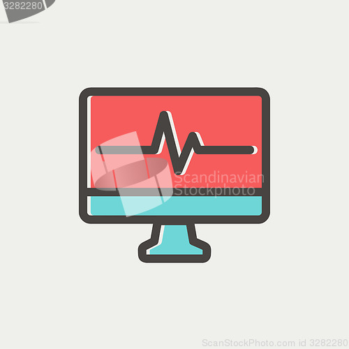 Image of Heart beat display in monitor thin line icon