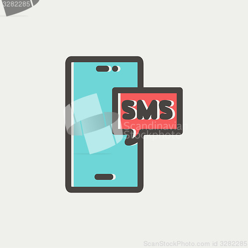 Image of Mobile phone with SMS can receive and send messages thin line icon