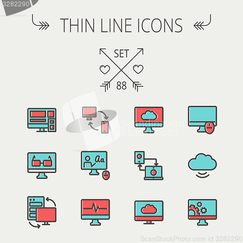 Image of Technology thin line icon set