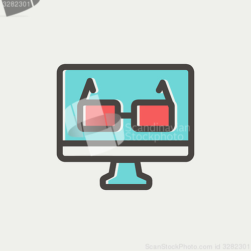 Image of Glasses in computer monitor thin line icon