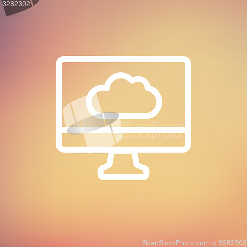 Image of Monitor with cloud thin line icon